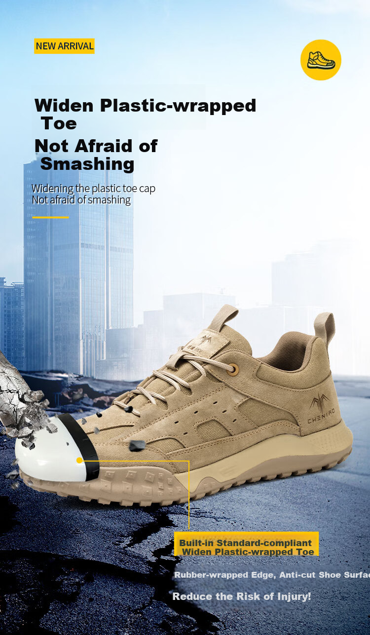Chichengniao Safety Shoes for Men, Anti-Smashing And Puncture-Resistant, Plastic Toe Cap, Insulated, Electrician Soft Sole, Lightweight, Breathable, Construction Site Wear-Resistant, Safety Work Shoes, 2326 Sand Color, Size 44 8