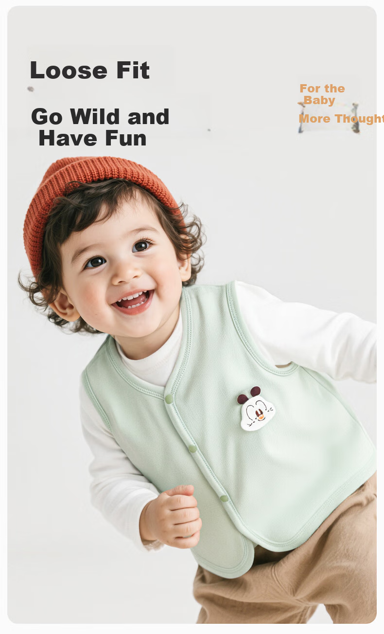 BOBDOG Baby Vest Spring And Autumn Style, Pure Cotton Infant And Toddler Unisex Baby Class A Warm Vest Top Children's Sleeveless Jacket for Fall And Winter 3