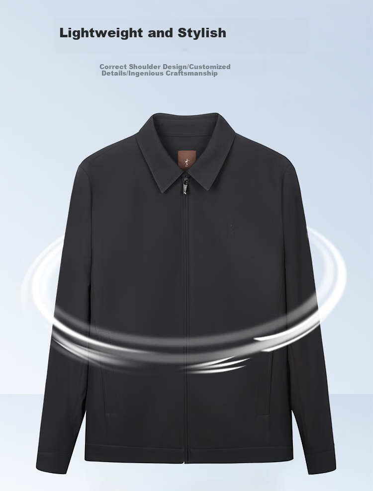 TRIES Men's Jacket, Lightweight Business Casual Embroidered, Spring And Autumn New Arrival, Turn-Down Collar, Structured Solid Color Jacket, Outerwear 3
