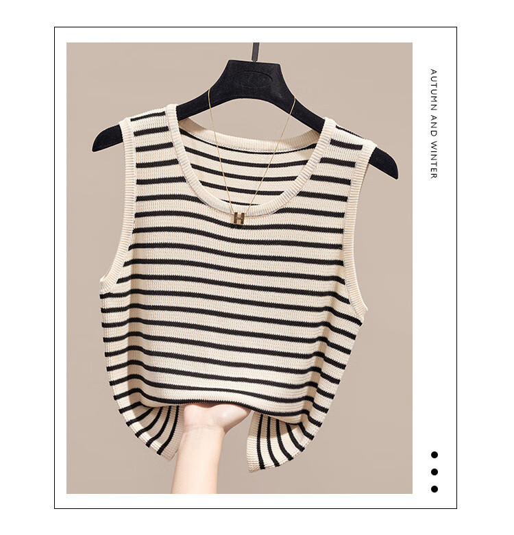 GUJIN Versatile, Slimming Contrasting Striped Knit Camisole for Women, Spring And Autumn Season, Sleeveless Short Top for Outer Wear Or Inner Layering 5