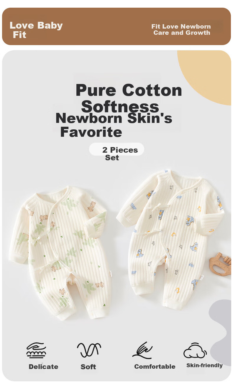 Aibaoshi Baby Clothes, Pure Cotton Spring And Autumn Newborn Onesie, Infant Romper, Monk Outfit, 2-Piece Set N036, Size 59 23