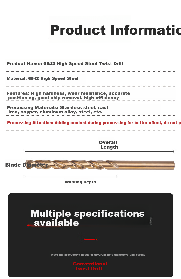 Gongpaidang 6542 High-Speed Steel Twist Drill, 10-Piece Set, 4.2mm, High Hardness, Electric Hand Drill for Stainless Steel Drilling 9