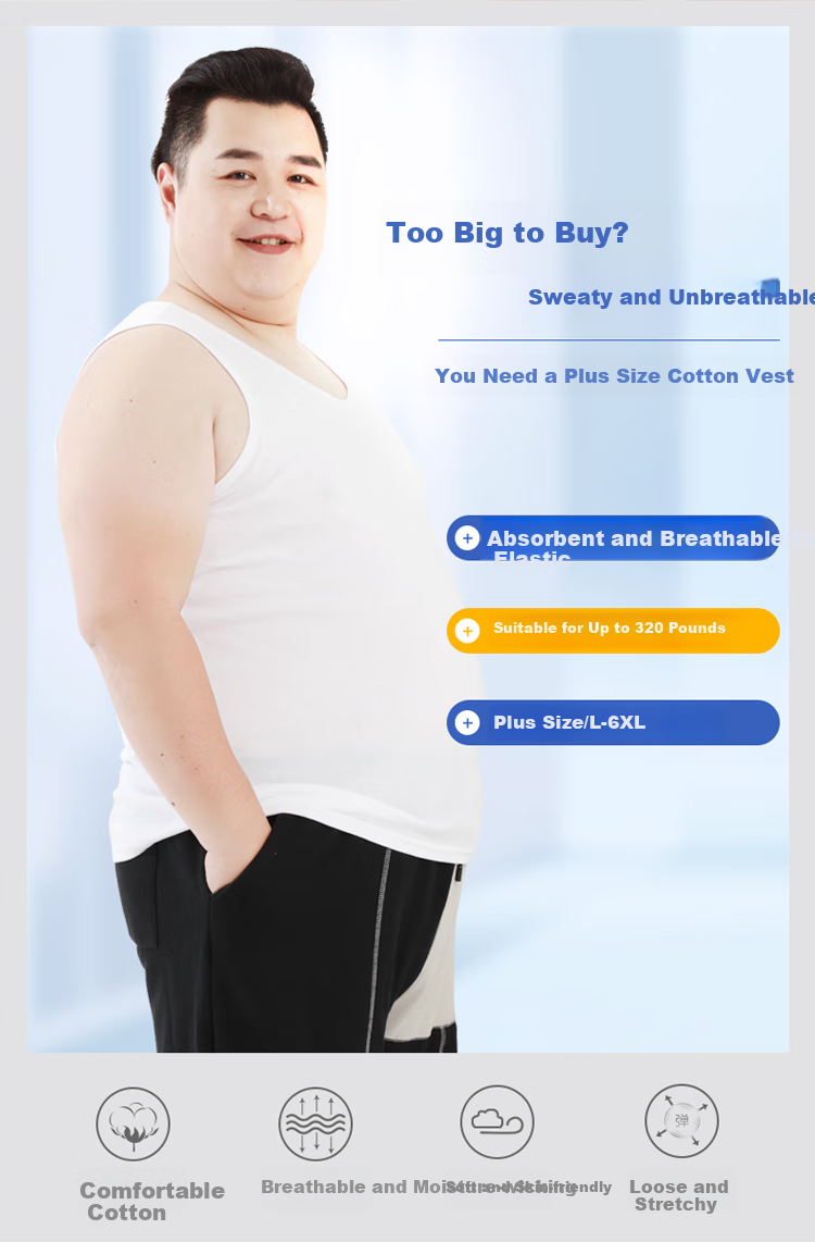Hengyuanxiang [100% Pure Cotton Plus Size Tank Top] Men's Antibacterial Plus Size Undershirt Camisole Sleeveless Sports Undershirt 3