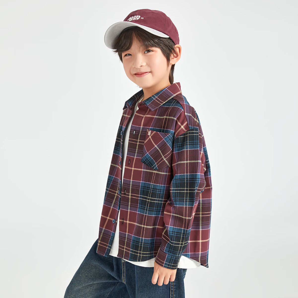 Duoduojia Brushed Soft Fabric Boys' Shirt Spring Autumn Stylish Retro Plaid Jacket for Older Kids