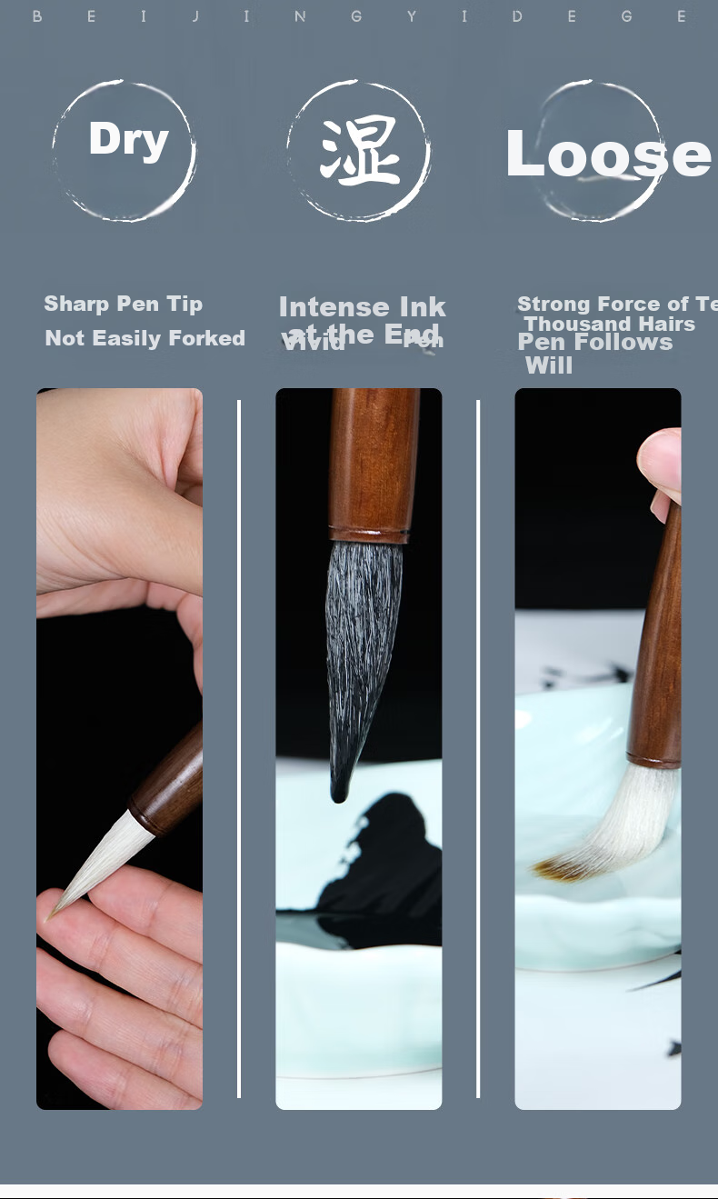 [Lowest Price Online] Yidege Wolf Hair Brush, Wolf And Sheep Mixed Hair for Medium to Large Regular Script, French Painting, Seal Script, Clerical Script, Running Script, Specialized Calligraphy Brush, Four Treasures of The Study, Ink, Paper, Inkstone, One-Grade Warehouse Wolf Hair Medium 2