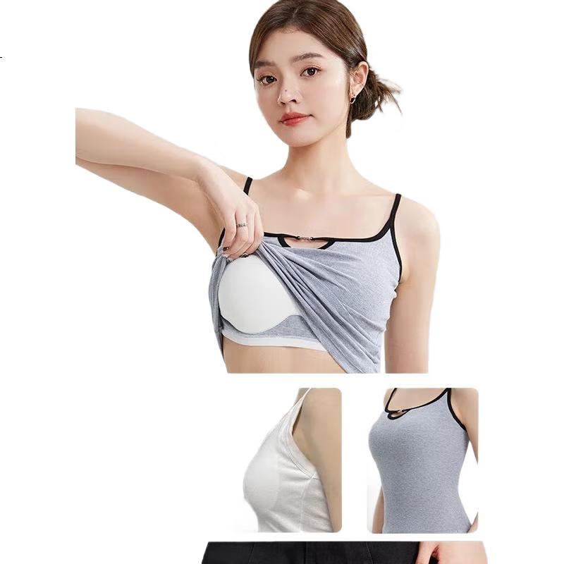 MiiOW Women's Camisole Tank Top with Built-In Bra Pads, Sleeveless Undershirt for Outer Wear, Anti-Exposure Inner Wear, White, Size L