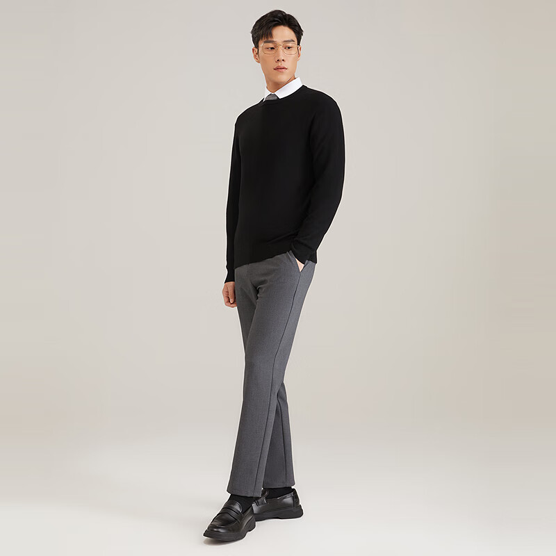 YOUNGOR Men's Pure Wool Autumn And Winter Warm Sweater, Business Round Neck Base Layer Wool Sweater 639994