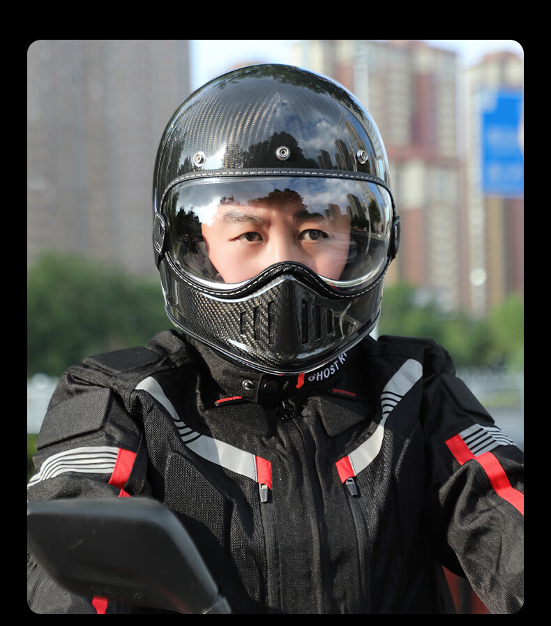 MYARMOR Carbon Fiber Full-Face Anti-Fog Goggles, Personalized Motorcycle Helmet, Lightweight Vintage All-Season Universal Motorcycle Helmet for Men And Women, Glossy Black XL (58-60) 4