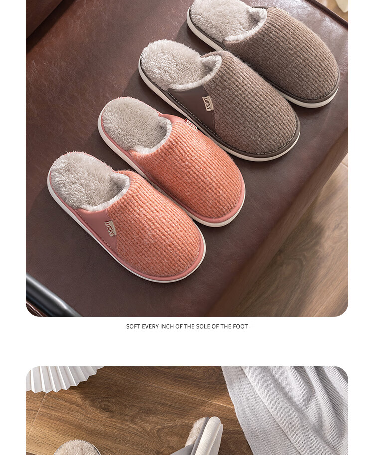 TZLDN Cotton Slippers Men Short Plush Autumn Winter Women's Indoor Thick Sole Warm Non-Slip Couple Cotton Shoes 8