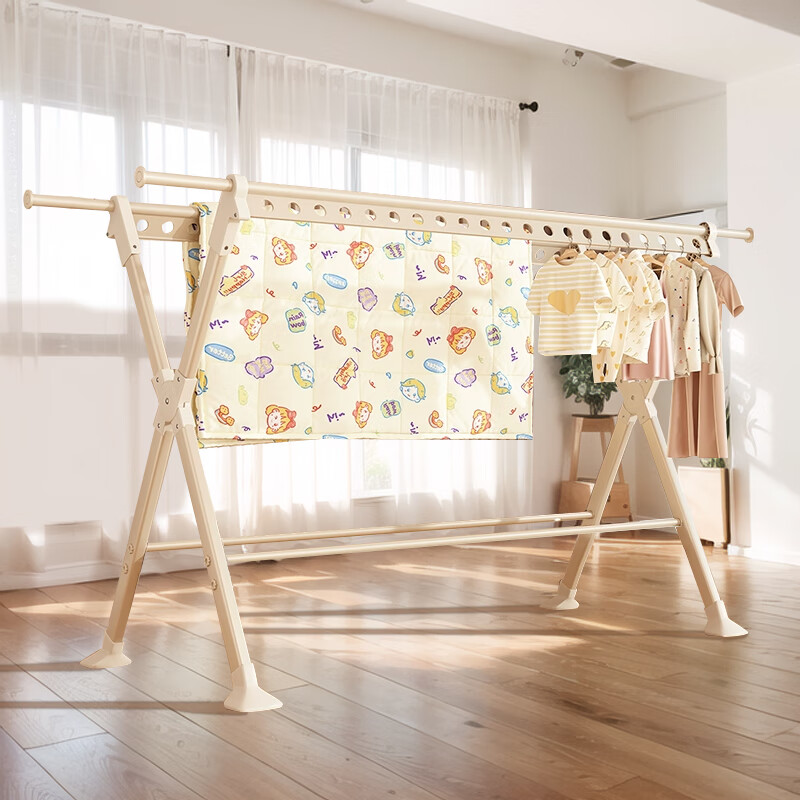 Annafu Aluminum Alloy Retractable Folding Clothes Drying Rack, Balcony Quilt Hanger, Laundry Pole YJ152 White 2.3 Meters