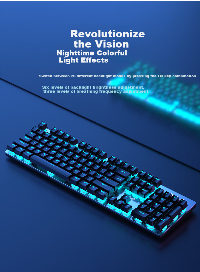 AULA S500 Mechanical Keyboard Wired Backlit Full-Size 104-Key Gaming E-Sports Computer Multimedia Office PUBG Full Anti-Ghosting Retro Three-Color Scheme Ice Blue Light Green Switches 6