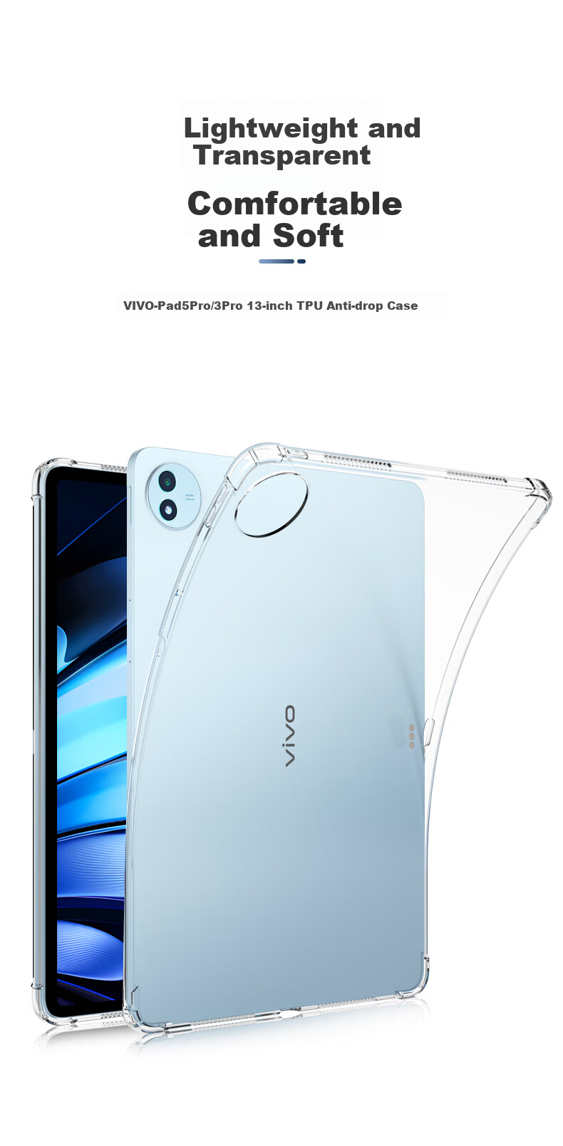 BIAZE Compatible with Vivo Pad5 Pro/3 Pro/iQOO Pad5 Pro 13-Inch Tablet Case, TPU Shockproof Corner Protection Cover PB575 - Transparent White 1