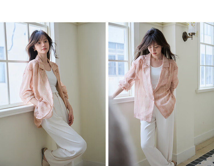 Mt [Rouwu Yunying] Spring Lightweight Printed One-Button Three-Quarter Sleeve Blazer, Loose-Fitting Concealing Women's Suit Jacket 4