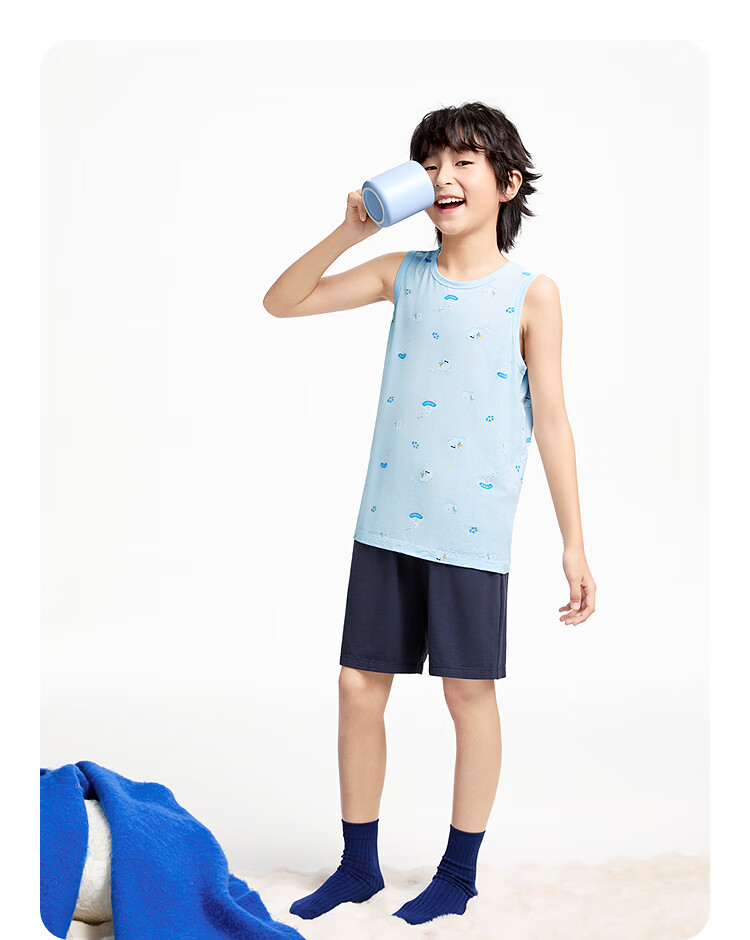 Annil Boys' Clothing Set, Home Wear Vest Set, 2025 Summer New Modal Breathable Elastic Pajamas And Pants 8