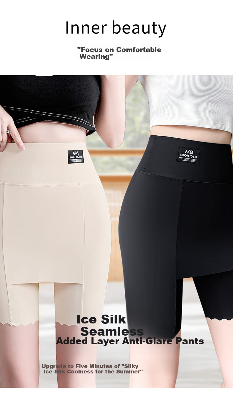 LangSha Safety Shorts, Anti-Exposure Seamless Layered Coverage, Thin with Cotton Crotch, Knee-Length Undershorts for Wome 2