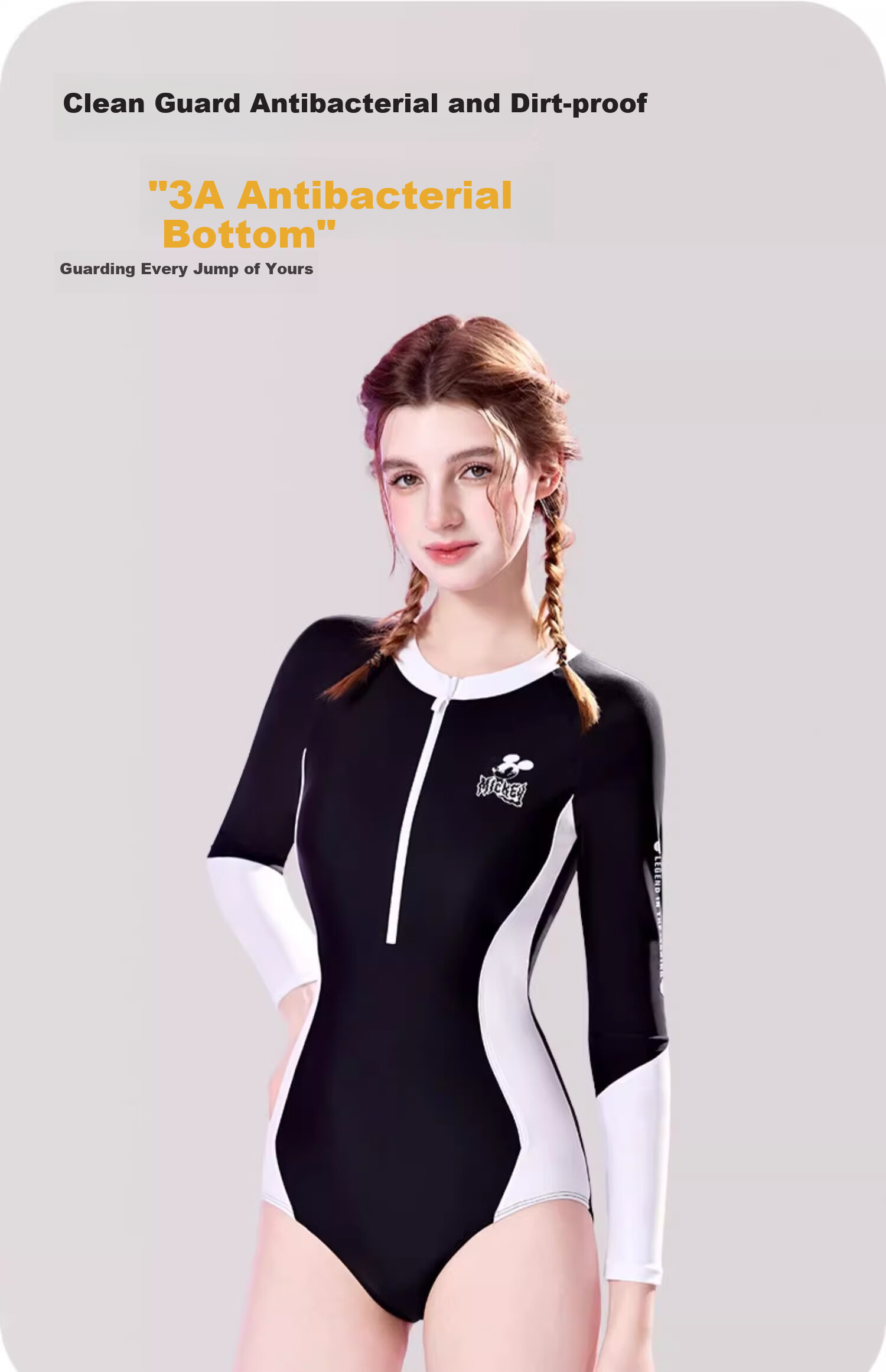 Disney Women's One-Piece Swimsuit, Slimming Long-Sleeve, for Swimming Pool And Hot Springs, Professional Swimwear D15184 Beige M 9