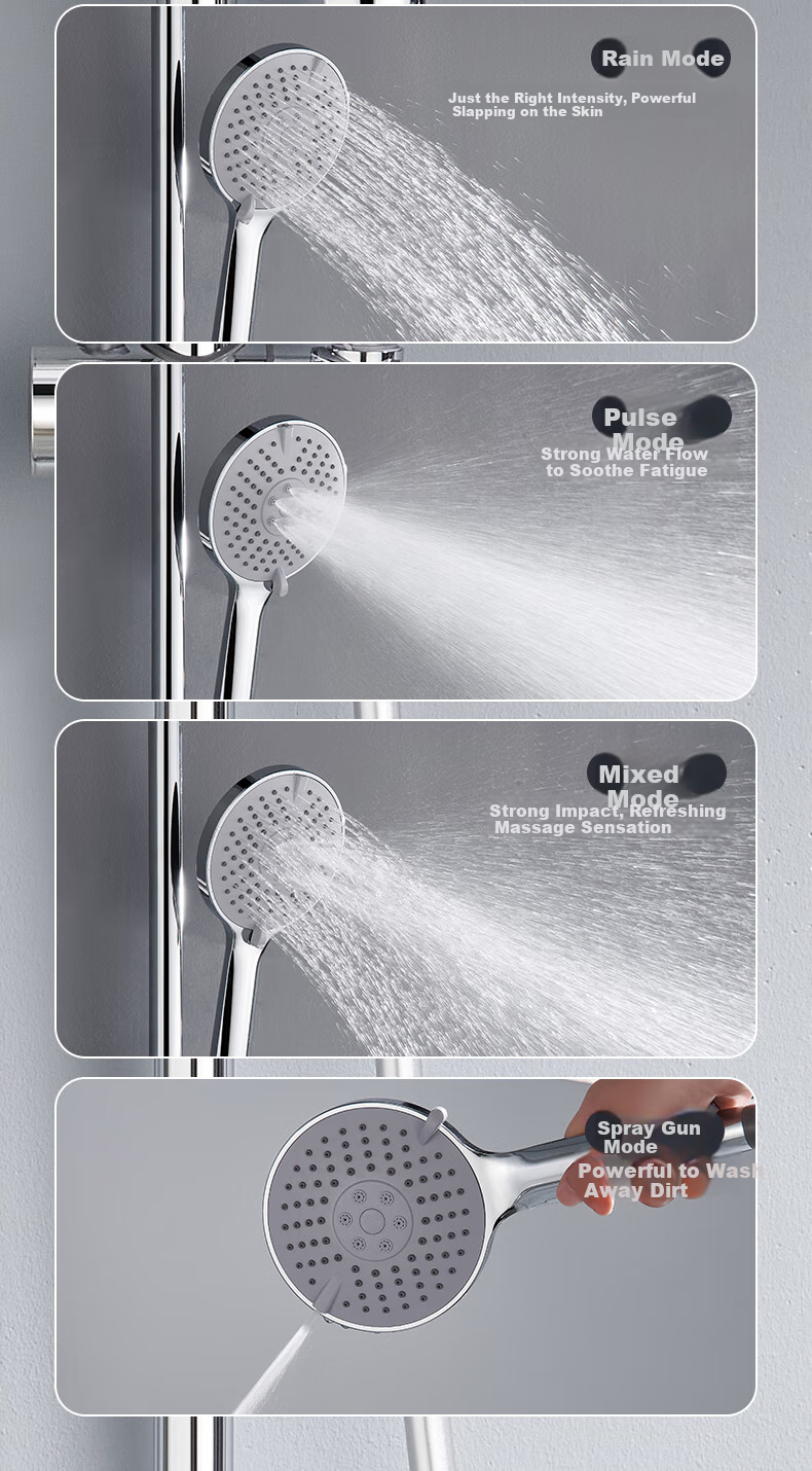 BSITN Shower Set with Integrated Copper Mixing Valve, Bathroom Shower System with Pressure-Increasing Shower Head, Complete Set in Bright Silver B1047 7