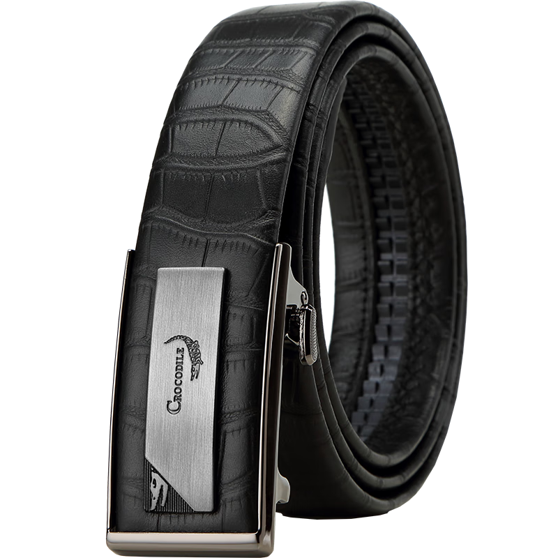 CROCODILE Business Crocodile Pattern Top-Grain Leather Automatic Buckle Belt for Men, Inner Wear Waistband, Birthday Gift for Husband, 1720