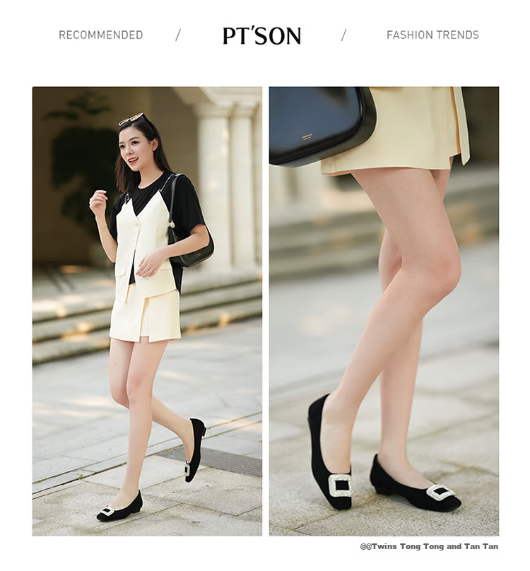 PT'SON Rhinestone Flats for Women, Autumn 2026 French Versatile Flat Shoes, Soft Lambskin Flats, Silver, Size 34 4