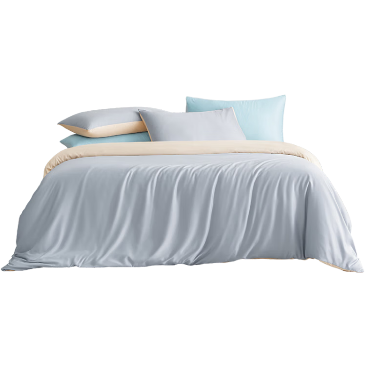 JD Original Milk Cap Ice Silk Four-Piece Bedding Set, Class A Smooth Duvet Cover Bed Sheet Set for 1.5-Meter Bed, Coconut Milk Cap