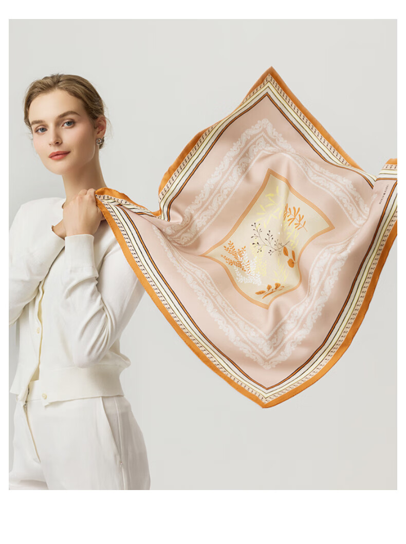MARJA KURKI Birthday Gift Double-Sided Color-Block Mulberry Silk Scarf, Mother's Pure Silk Scarf, Ladies' Silk Clasp Set with Lace Trim, Wood Orange Brow 2