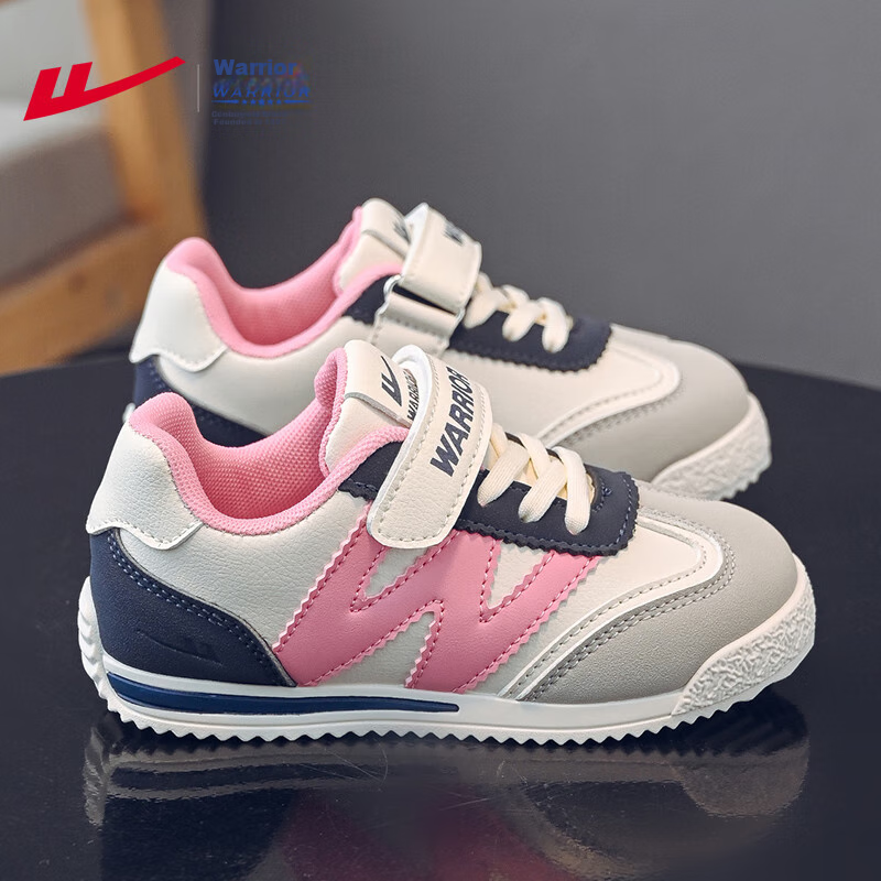 Warrior Girls' Sneakers, Spring And Autumn Style, Velcro Closure, Lightweight Children's Sports Shoes, WZ(CL)-1048, Beige/blue/rose/gray, Size 27