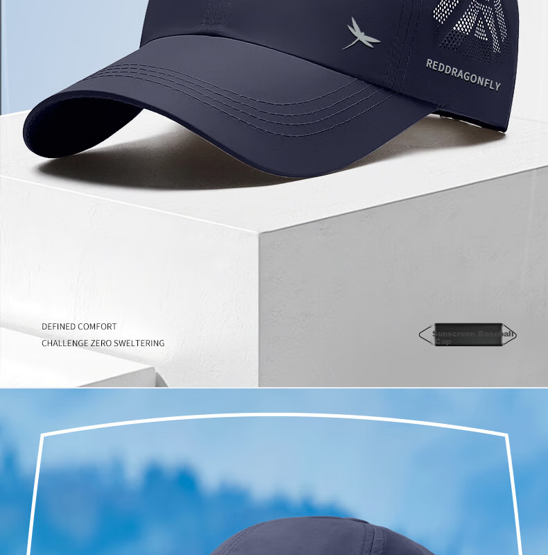 RED DRAGONFLY Sun Protection Hat for Men, Summer Outdoor Baseball Cap, Casual Breathable Sun Hat, Sports Fishing Sunshade Hard Top Visor Cap 2