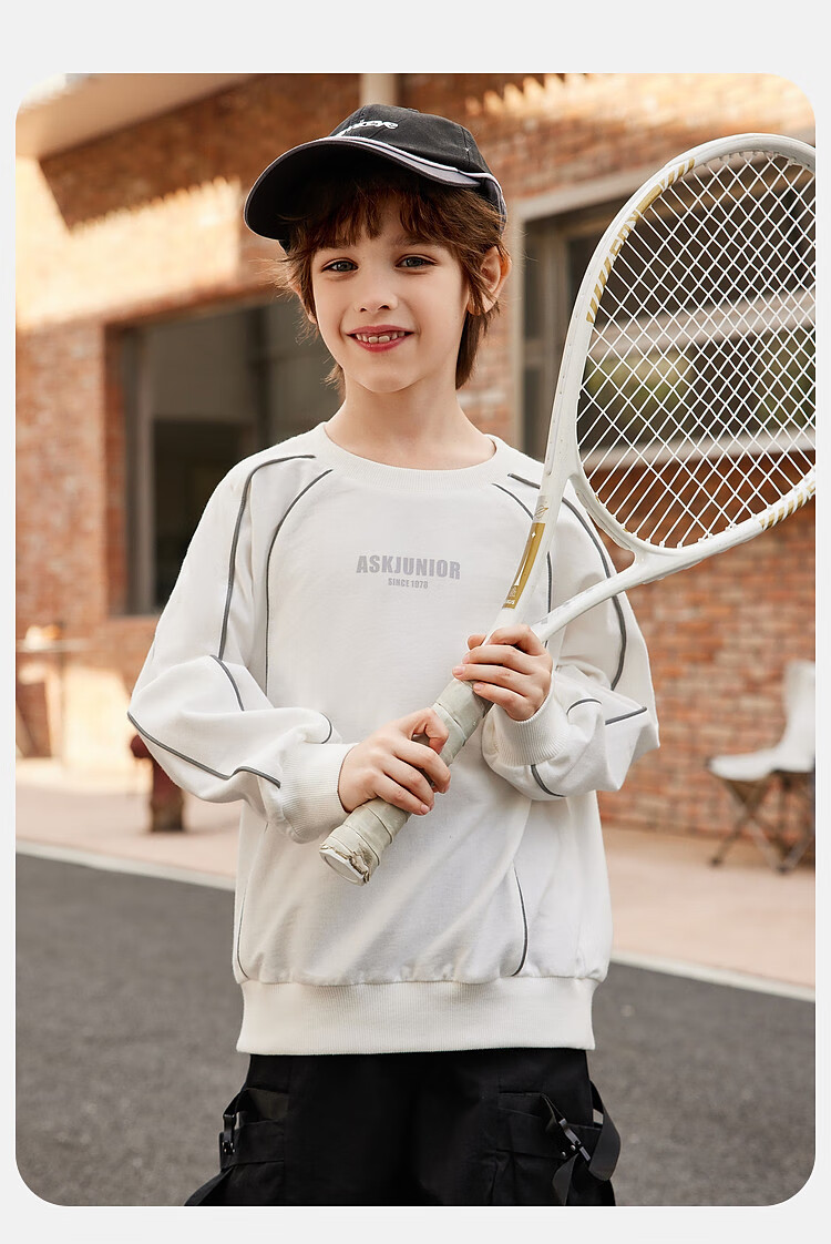 ASK JUNIOR Boys' Long Sleeve Sweatshirt 2026 Spring New Irregular Panel Casual Youth Top 7