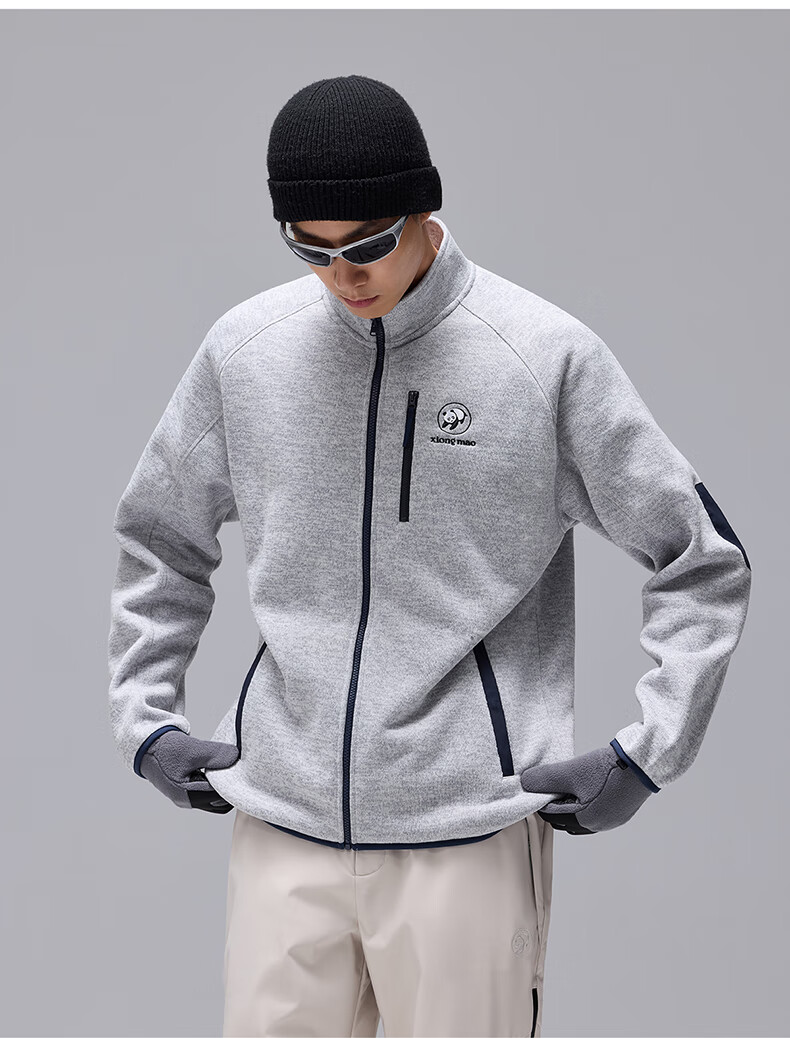 CAMEL Stand Collar Fleece Jacket Unisex Polar Fleece Liner Warm Coat A35CZ0L1239 Light Sand Yellow L 9