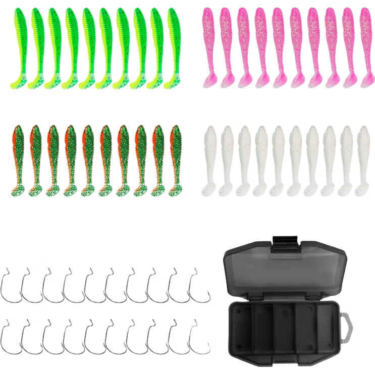 Набор мягких приманок Kemailei Lure 2# с изогнутым крючком и Т-образным хвостом, искусственная приманка для дальнего заброса, мягкая червеобразная приманка для спиннинга
