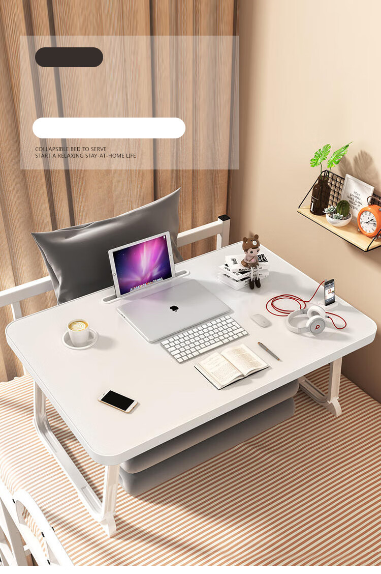 Huakaizhixing Bedside Small Table, Laptop Desk for Bed, Study Desk, Writing Desk, BGZ698 White, 70*48 1