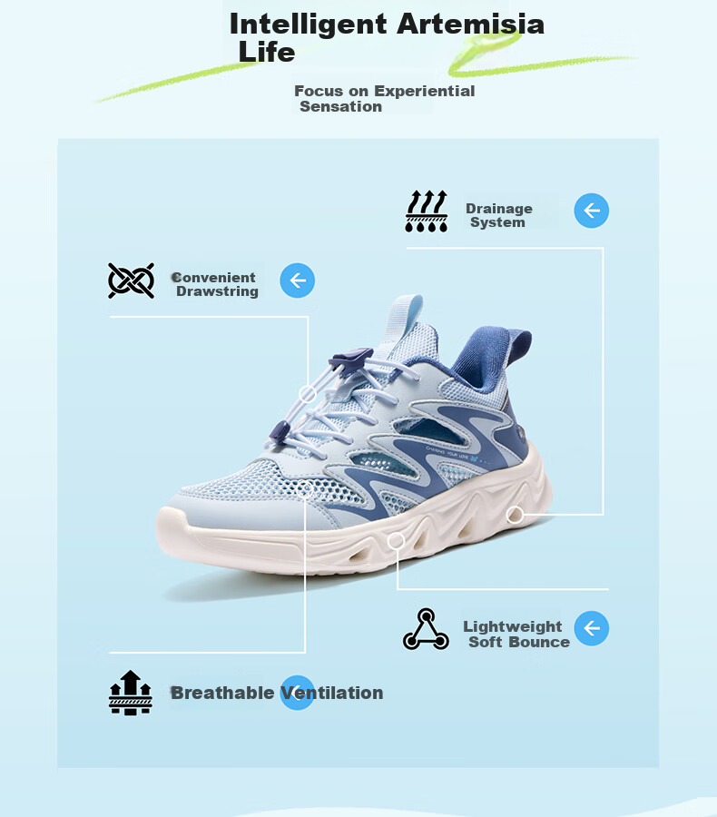 361° Children's Shoes, Kids' Sports Shoes, Summer Boys' Lightweight Shock-Absorbing Outdoor Breathable River Tracing Shoes, Blue, Size 38 2