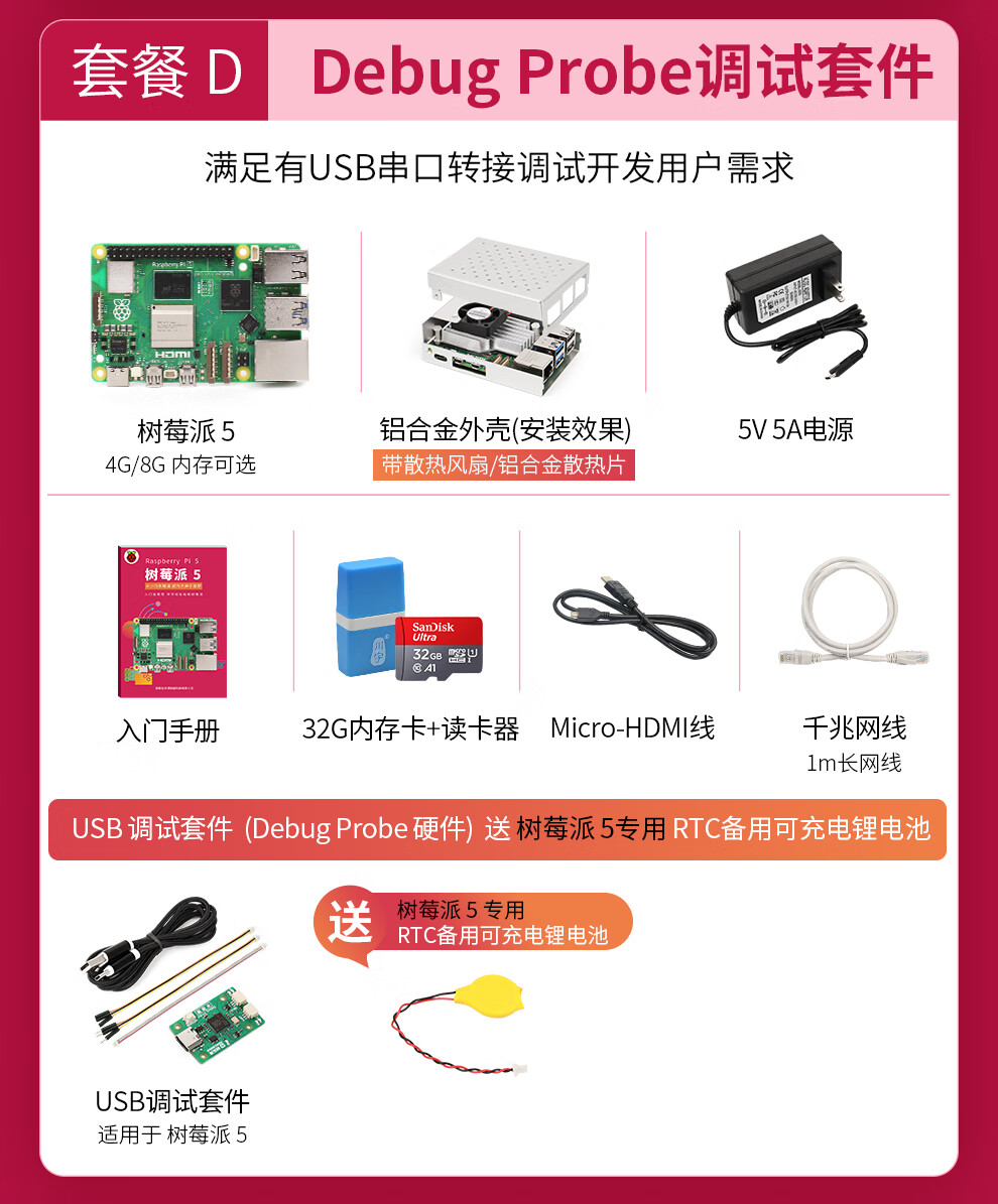 Chuanglebo Raspberry Pi 5 Basic Starter Kit 2GB 4GB 8GB 16GB Raspberry Pi 5 Development Board Mainboard 5B 8GB No SD Card Basic Kit 4