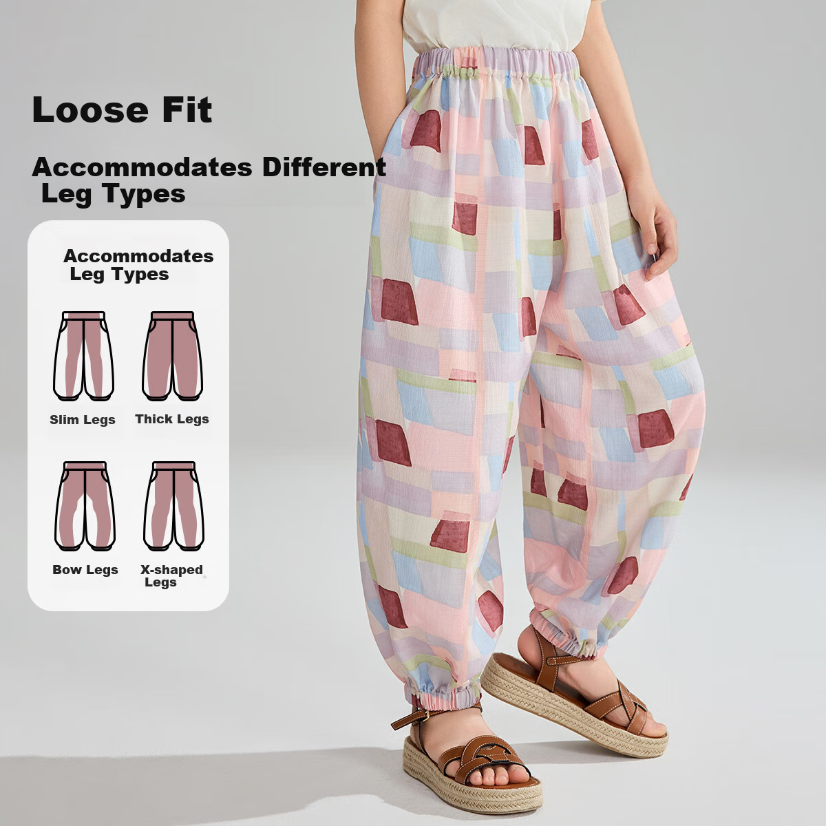 ASK JUNIOR Children's Pants, Summer Mid-To Kids' Lantern Pants, Mosquito-Proof Trousers, Girls' All-Over Watercolor Casual Pants, Long Pants, Joggers 3