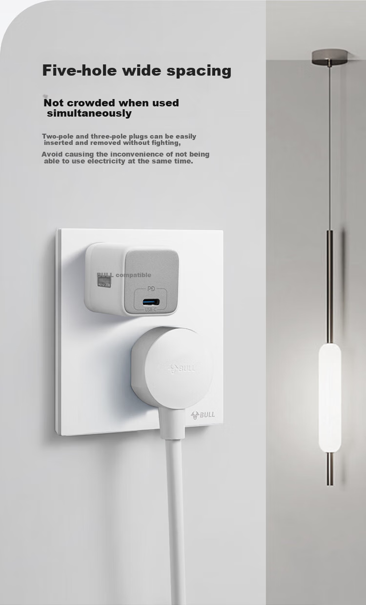 BULL Switch Socket, G57 Series 10A Slanted Five-Hole Socket, 86 Type G57Z223A, Twilight Snow White, Pack of Te 8