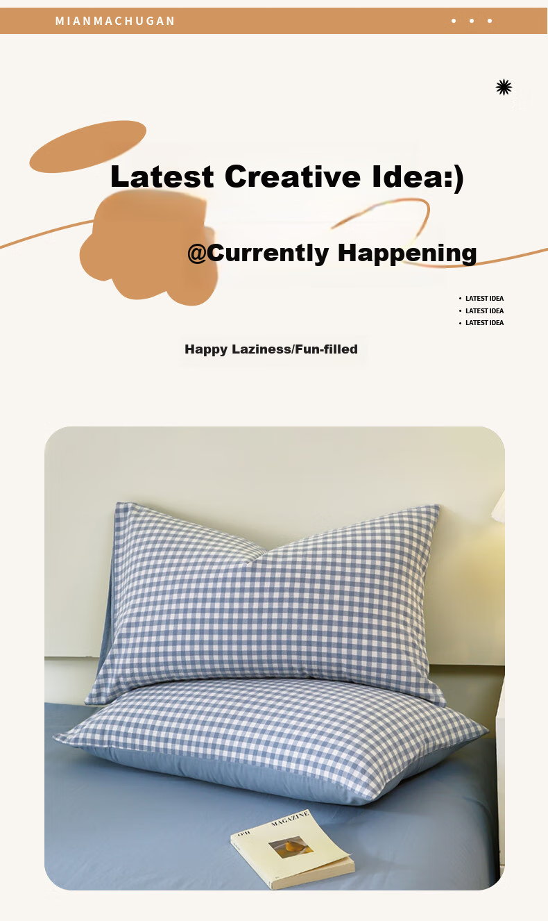 Hodo Class A Pure Cotton Pillowcase Set of Two, All-Cotton Woven Pillow Cover, Thickened Inner Liner, 48x74cm, Blue Plaid 3