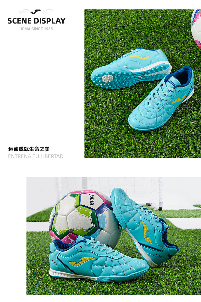 JOMA Kids Soccer Shoes TF Turf Studs 2025 New Youth Football Training Shoes Light Blue/Dark Blue Size 37 6