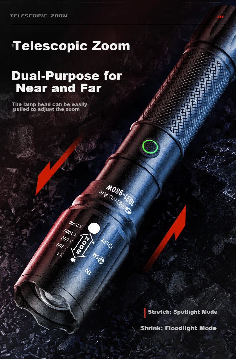 SHENYU High-Intensity Long-Range Flashlight, Rechargeable, for Outdoor And Home Use, USB Direct Charging, Mini Portable, Waterproof, Small Illumination Lamp 5