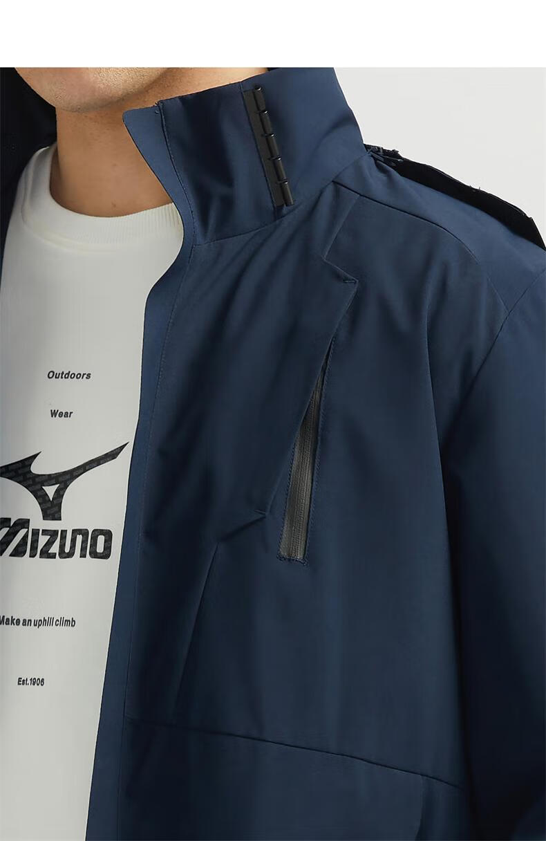 MIZUNO Outdoor Casual Jacket Men's Windproof Waterproof Couple Hooded Woven Coat Dark Blue 2XL 6