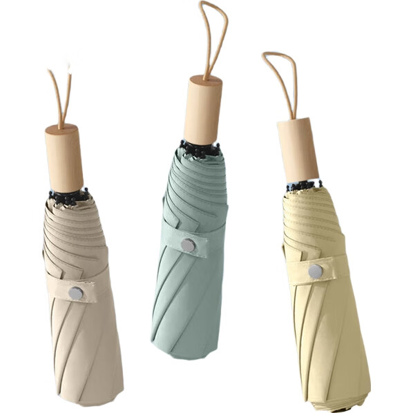 Qimaimai UV Protection Umbrella, Three-Fold Sun Umbrella, Women's Sunshade Umbrella, Foldable Umbrella for Men, Business Windproof Wooden Handle Umbrella