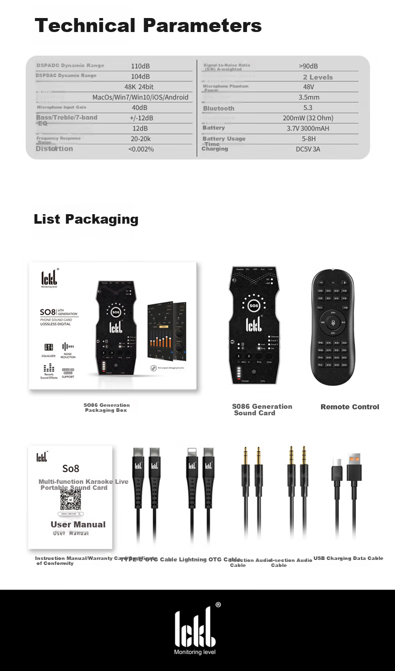Ickb So8 Sixth Generation Sound Card Mobile Phone Computer Live Streaming Microphone Set, Douyin Kuaishou Universal Host Singing Quanmin K Song Recording Equipment Complete Set Condenser Microphone 14