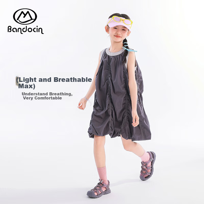 BANDOCIN Girls' Summer Pleated Dress, Lightweight And Breathable, for Older Children, 2026 New Style, Cloud Purple, Size 130