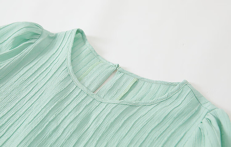 Demana French Texture Shirt Summer Commuter Round Neck Lantern Sleeve Blouse Women's Top 8