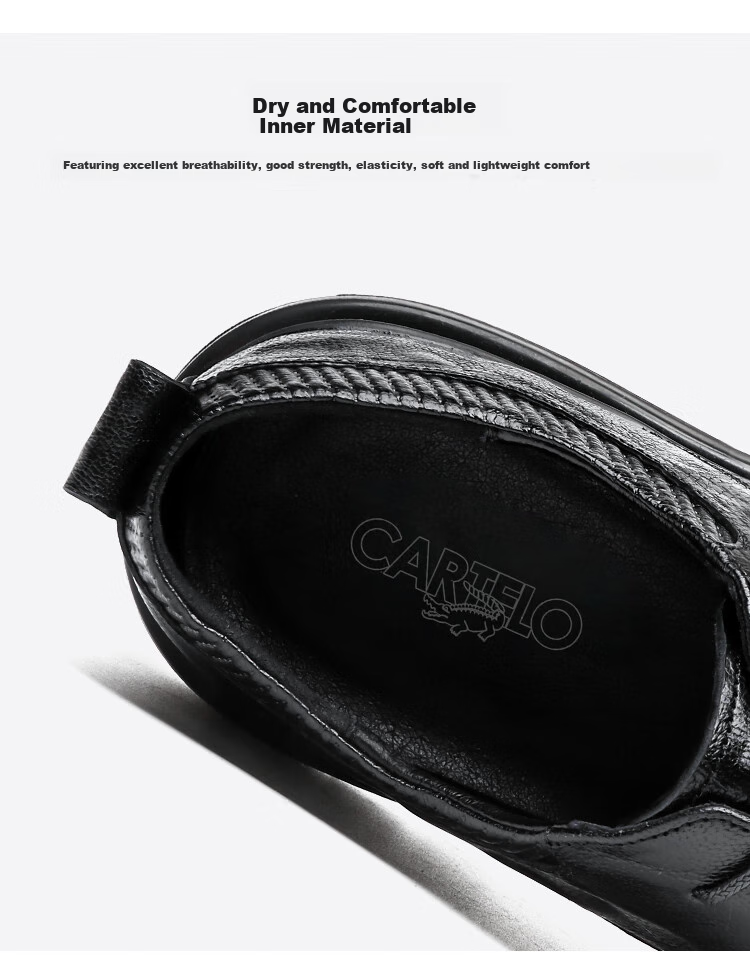 CARTELO CARTELO Men's Leather Shoes with Hand-Grab Pattern, Breathable Hollow-Out Design, Business Casual Leather Shoes for Men, Model 9804, Black, Size 39 10