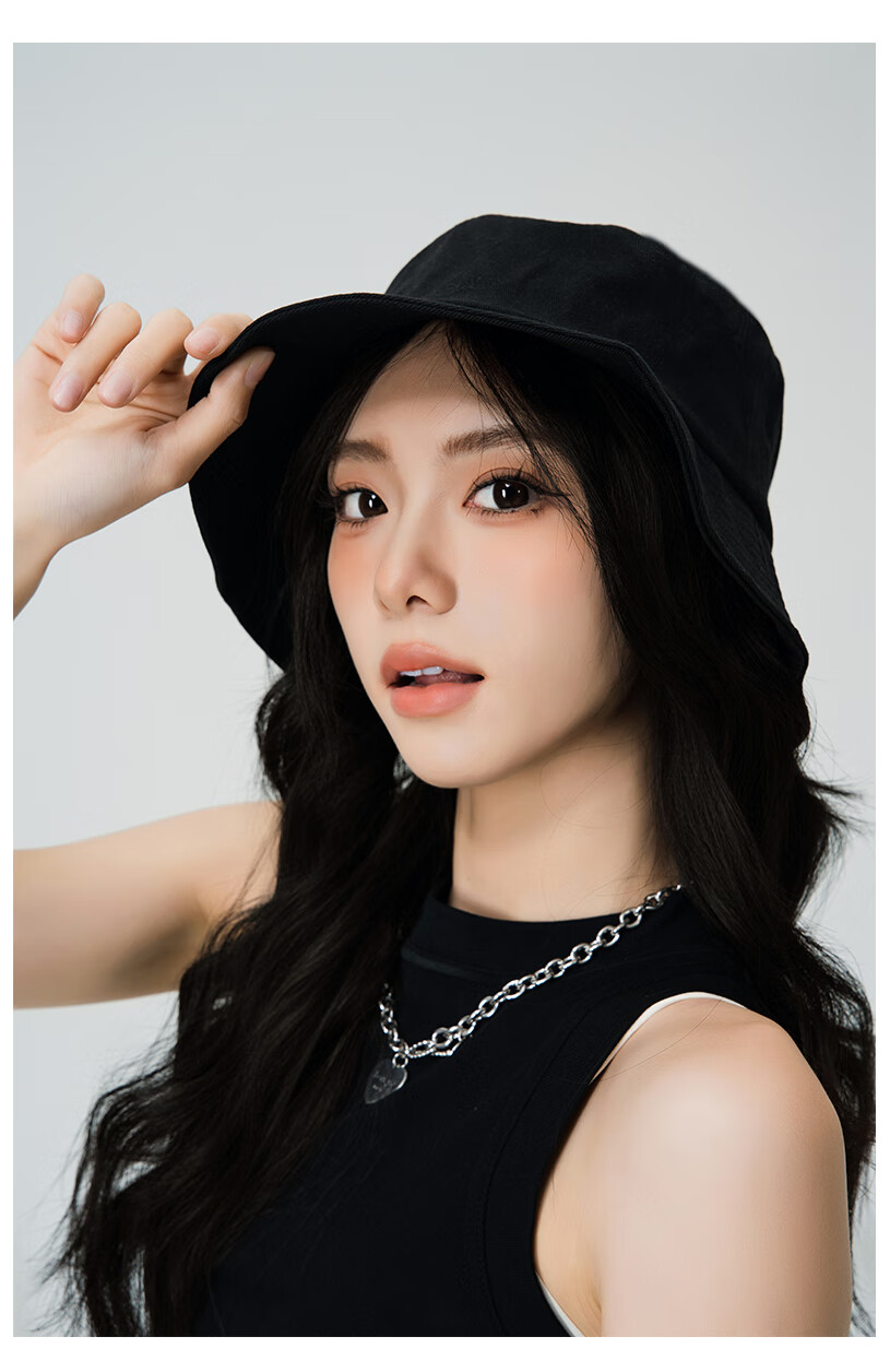 MMOPTOP Japanese Style Oversized Bucket Hat for Women, Black Sun Protection Fisherman Hat, Men's Face-Slimming Sunshade Cap 4