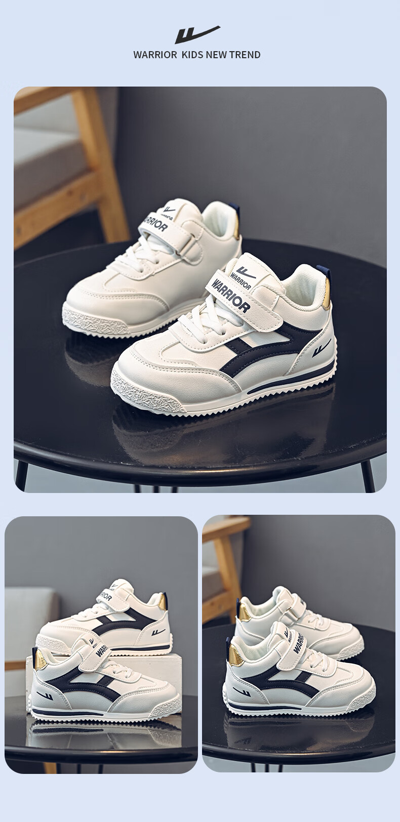 Warrior Boys' Mid-Top Sneakers Spring and Autumn Children's Soft-Soled Sports Shoes WZ(CL)-1405 White/Blue Size 28 13