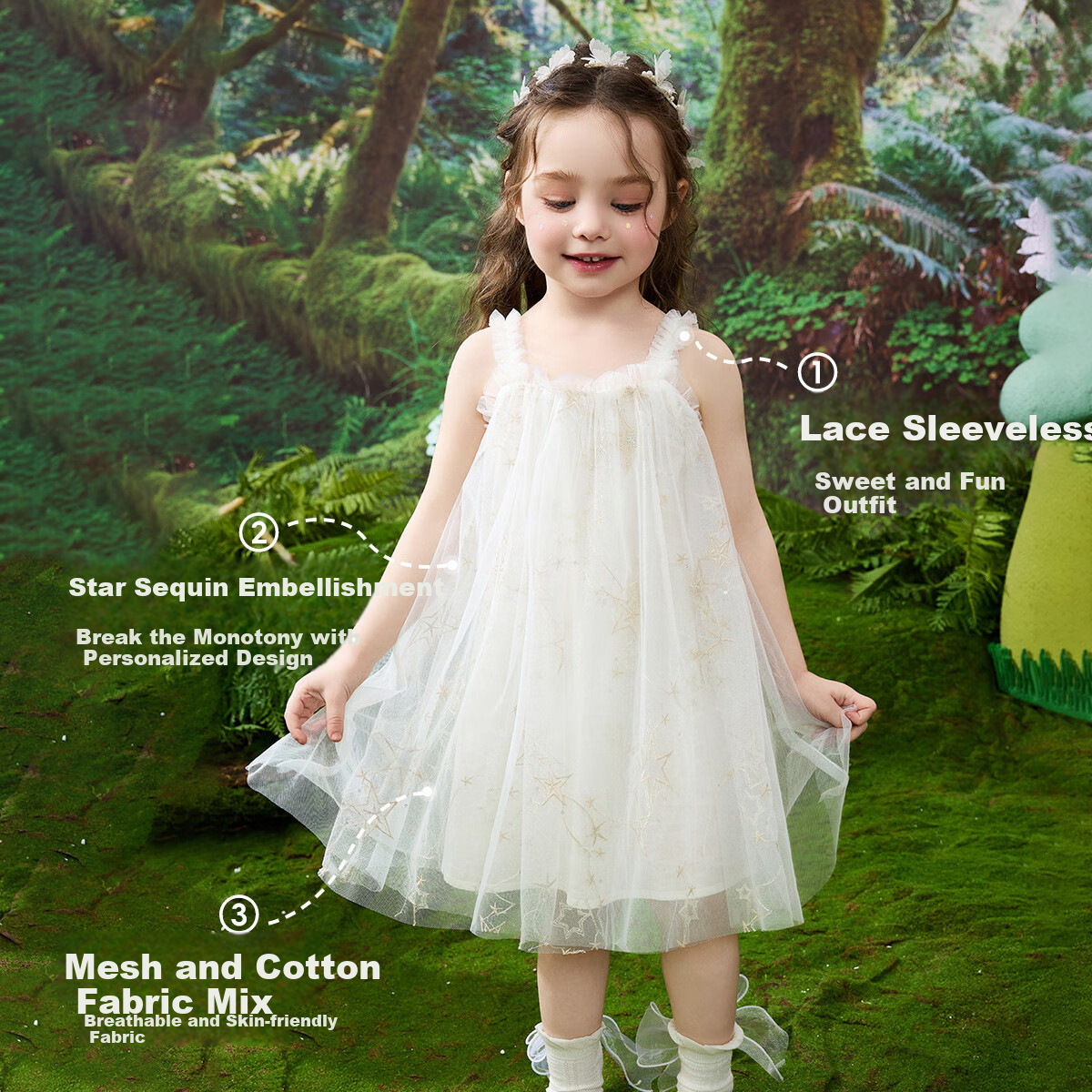 ASK JUNIOR Children's Dress, Summer New Style, Sleeveless Spaghetti Strap Dress for Little Girls, Tulle Princess Dress, Puffy Skirt 5