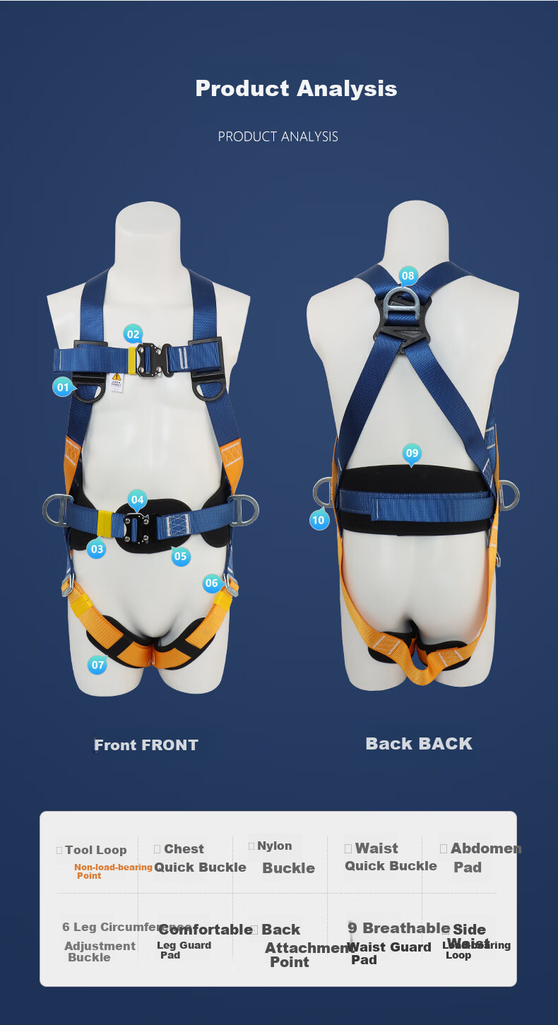 Locroyon Five-Point Safety Harness, High-Altitude Work, Full-Body Fall Protection National Standard Safety Belt, Single Small Hook 5 Meters (Beijing Warehouse Fast Delivery) 3