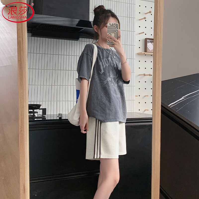 LangSha Women's Sports Shorts, Summer 2025 New Style, High-Waisted Slimming Mid-Length Pants, Casual Wide-Leg Loose-Fitting Shorts, Thin Fabric