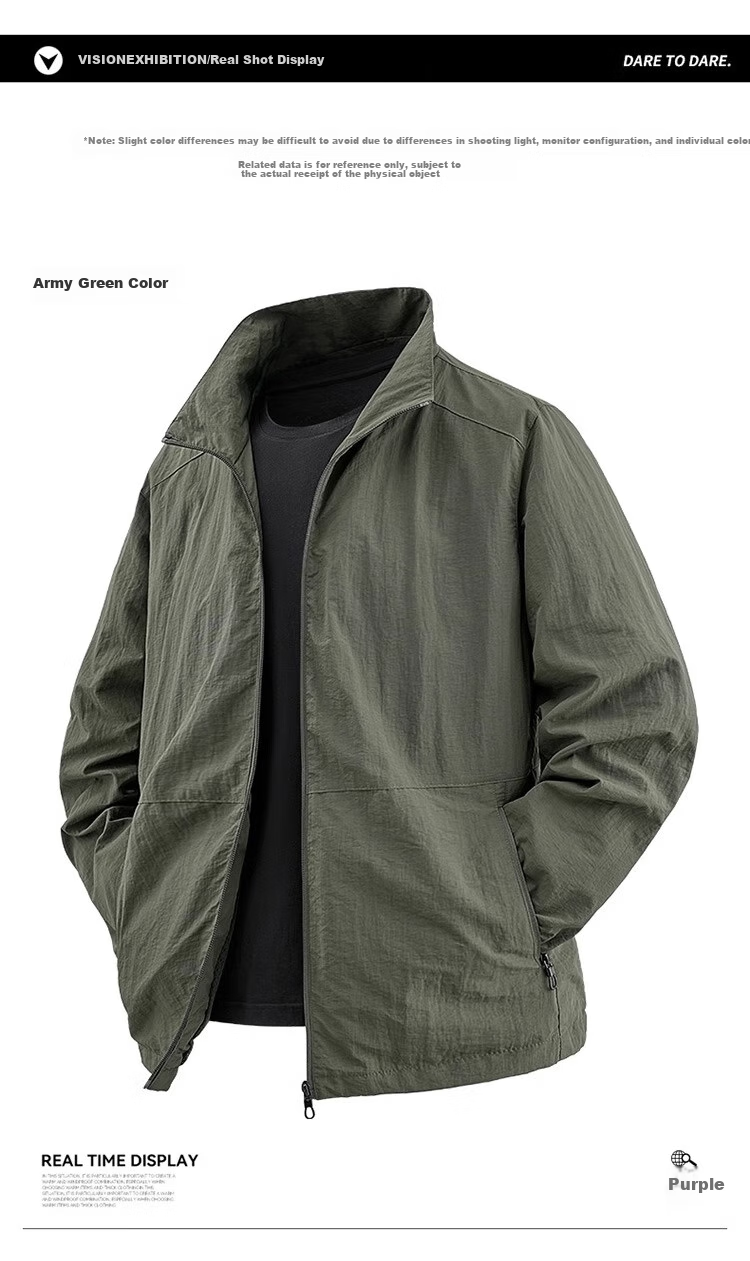 VANCAMEL Casual Jacket for Men, Autumn Outdoor Windproof And Waterproof Coat, Loose-Fitting Stand Collar Trendy Outerwear, Black, XL 5